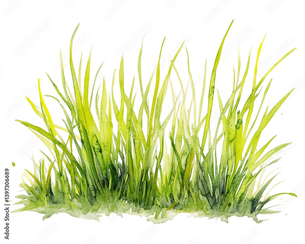 Obraz premium Lush Green Watercolor Grass Patch on Transparent Background, PNG