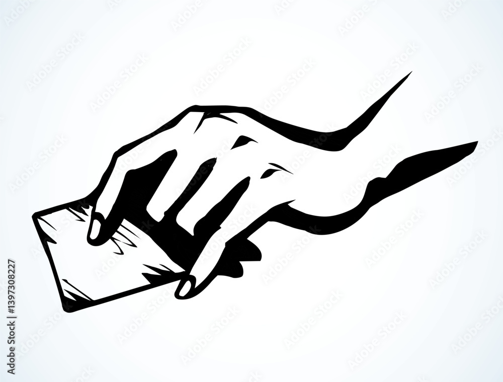 Hand with business card. Vector drawing Hand with business card. Vector drawing