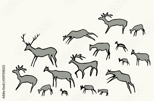 Primitive rock painting. Vector drawing