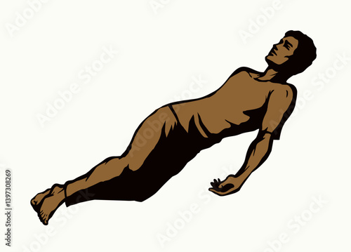 The exhausted man fell down. Vector drawing
