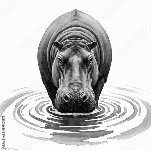 Marshland muse liquid blues hippopotamus isolated watercolor vector illustration svg 