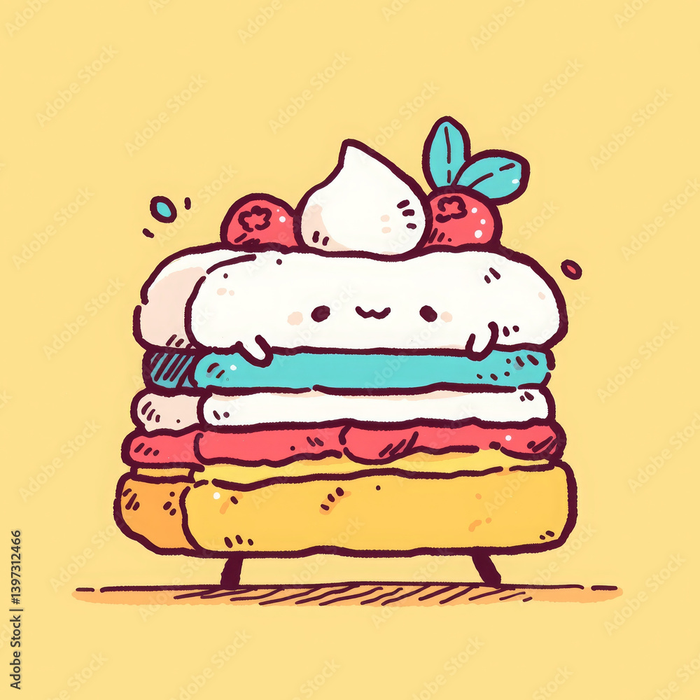 Cartoon pavlova looks so cute and funny, presenting sweet delight Cartoon pavlova looks so cute and funny, presenting sweet delight