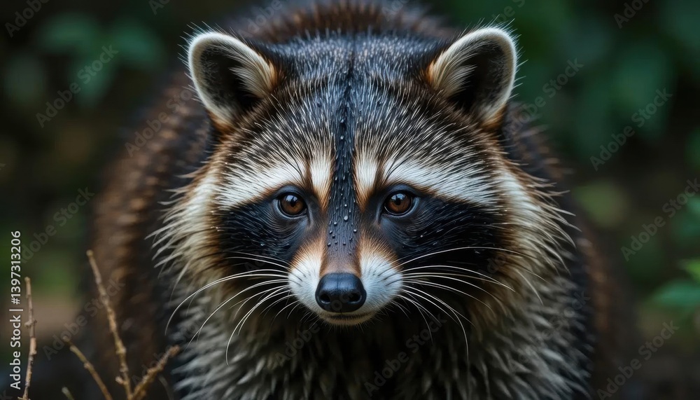 Intense Gaze of a North American Raccoon in Forest Undergrowth Intense Gaze of a North American Raccoon in Forest Undergrowth