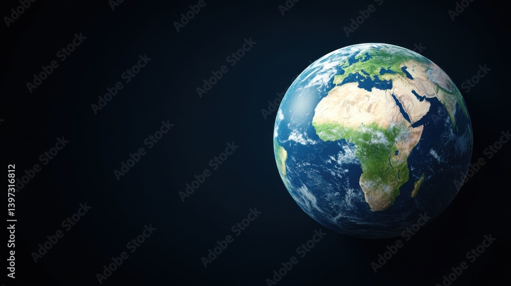 Detailed View of Earth with Focus on Africa and Europe, Beautiful Planet in Deep Space Background Detailed View of Earth with Focus on Africa and Europe, Beautiful Planet in Deep Space Background
