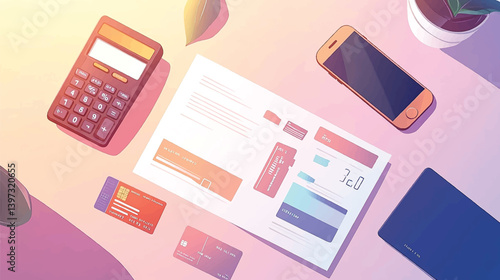 vector illustration of a mobile phone and a calculator
