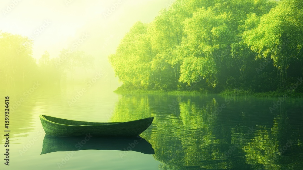 Obraz premium Serene Lake Journey with Greenery and Mirror-Like Water Reflections