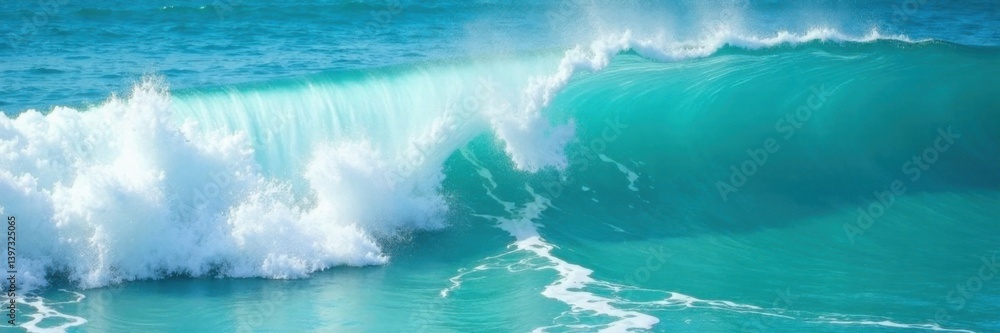 Fototapeta premium Foam-kissed turquoise ocean surface with rolling waves and ocean spray , blue, sea, ocean