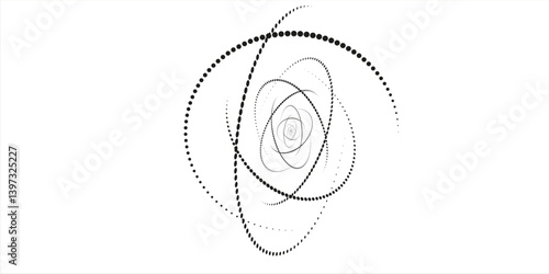 Vector dotted speed lines in vortex form. Geometric art. Segmented circle. Arc lines. Trendy design element for frame, round logo, sign, symbol, web, prints, posters, template, pattern, backdrop