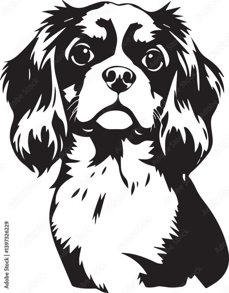 Fototapeta premium Dog Cavalier King Charles Spaniel. Hand drawn vector illustration