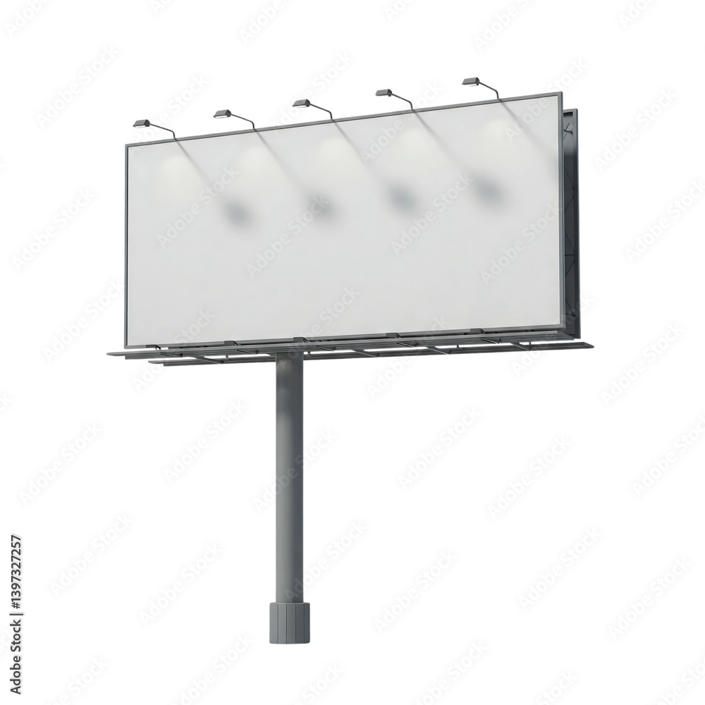Obraz premium Wide-angle billboard photo shot from below, showcasing a massive outdoor ad with clear visibility. Ideal for advertising designs, road signs, or product promotions. High-quality PNG