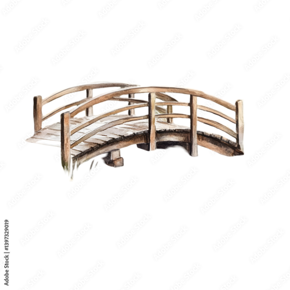 custom made wallpaper toronto digitalRustic Wooden Footbridge Arch Bridge Garden Bridge Watercolor Illustration Nature Land
