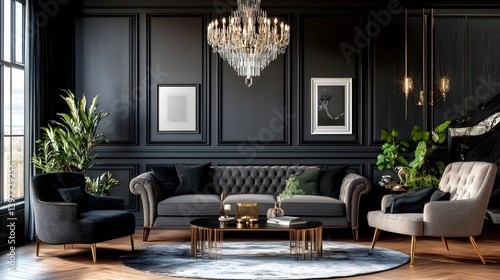 Cozy Contemporary Living Room with Elegant Decor in the Evening