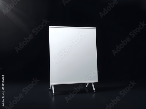 Side view of clean white presentation screen on stand, minimal background, suitable for business. Generative AI