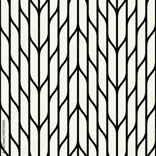 Vector seamless patterns set. Stylish modern geometric ornament. Geometric striped backgrounds with arches. Art deco bold monochrome swatches. Tileable prints with linear weaving arches.