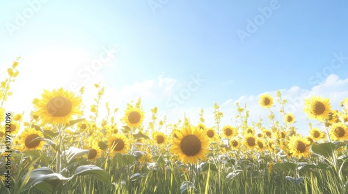 Sunflowers in Full Bloom Shining Bright Beneath a Clear Blue Sky
