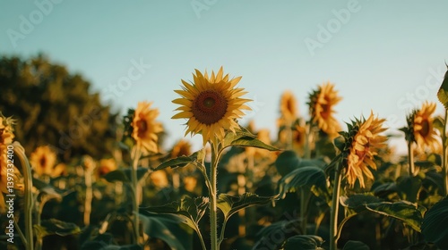 Clear Skies and Blooming Sunflowers Create a Perfect Summer Scene