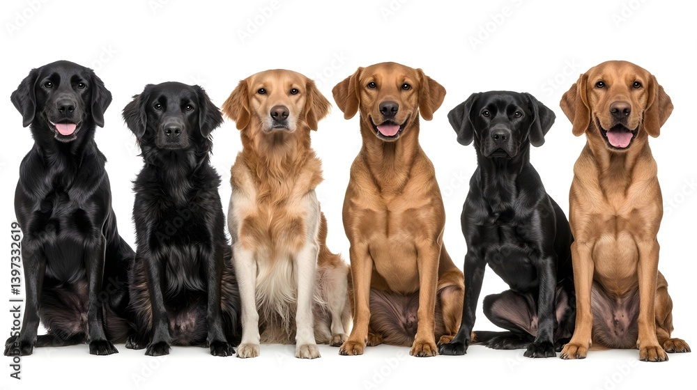 Different Dog Breeds Sitting Together in Front View Different Dog Breeds Sitting Together in Front View