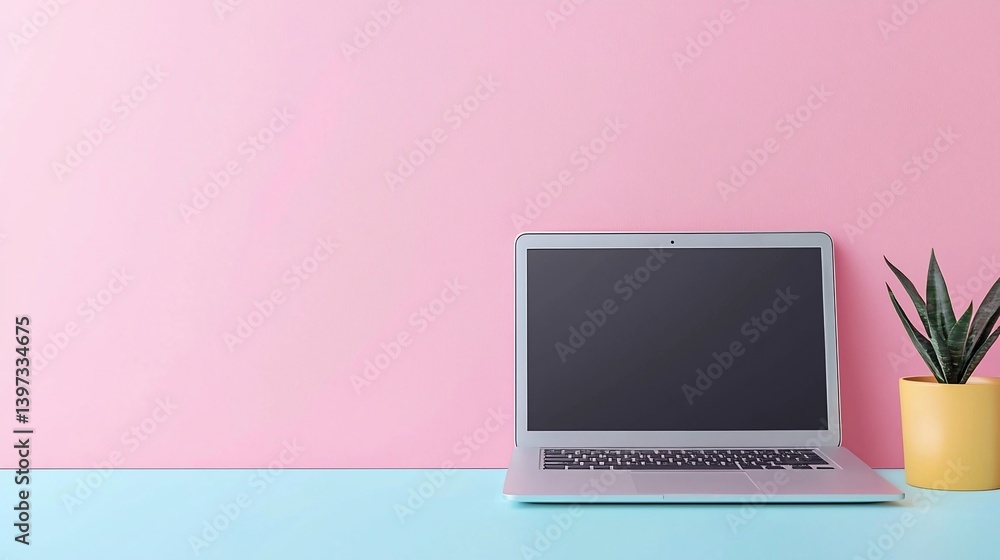 Laptop on Pink and Blue Surface Laptop on Pink and Blue Surface