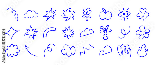 Vector set of minimalist design elements, flowers, doodles, scribbles - abstract background elements for branding, packaging, prints and social media posts