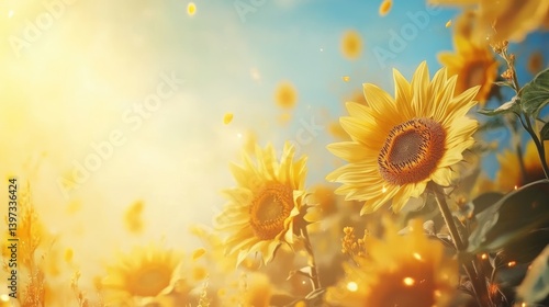 Sunflowers in Full Glory Amid Lush Greenery and Sunny Skies