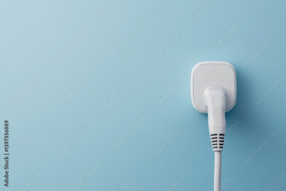 white electric vehicle plug is connected to charging station against light blue background, symbolizing clean energy and modern technology. minimalist design emphasizes sustainability white electric vehicle plug is connected to charging station against light blue background, symbolizing clean energy and modern technology. minimalist design emphasizes sustainability