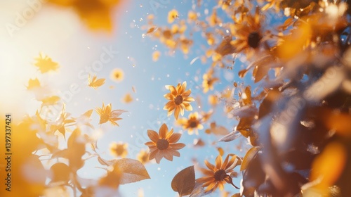 Golden Sunflowers Stretching Toward the Sun on a Bright Summer Morning