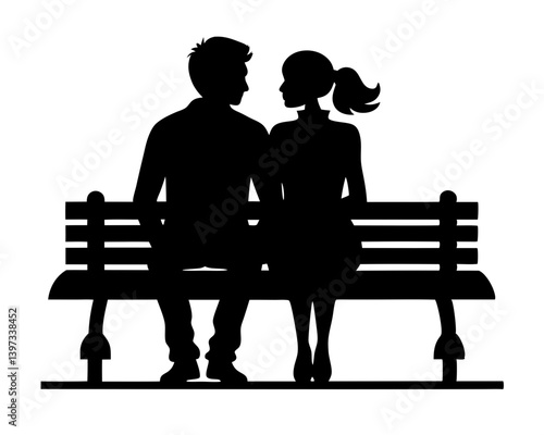 Couple on a Bench Vector Silhouettes & SVG Icon