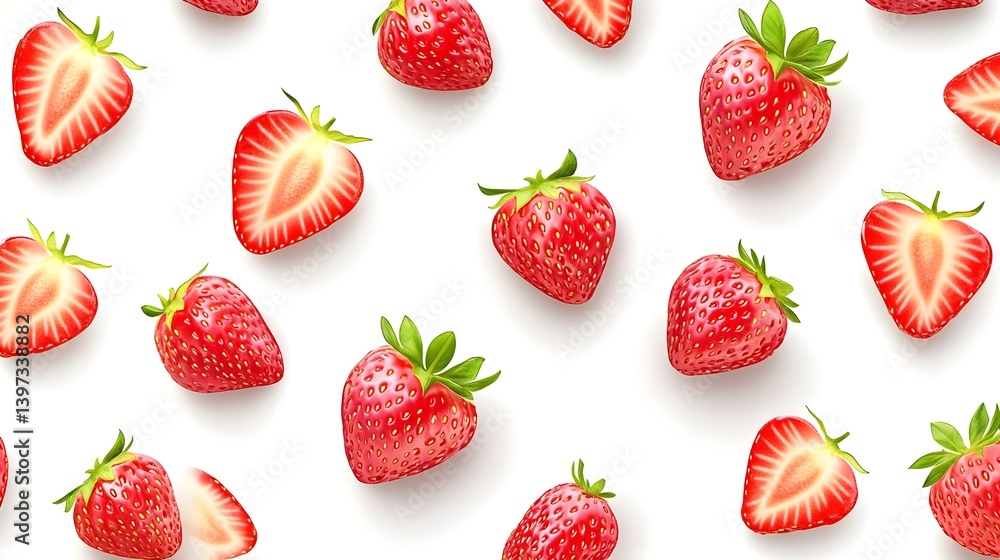 Seamless Pattern Featuring Fresh Strawberries on a White Background Seamless Pattern Featuring Fresh Strawberries on a White Background