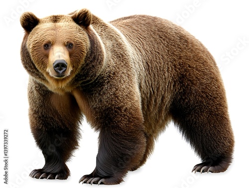 Wallpaper Mural A large brown grizzly bear standing on a clean white background Torontodigital.ca