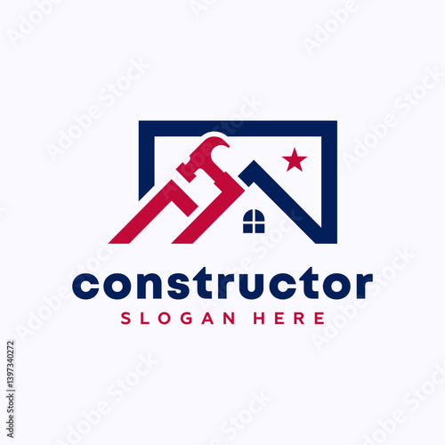 American Home Construction Logo Design Template. House Building Store Logo Template