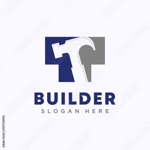 Letter T Hammer Logo Design Template. Builder Logo Template