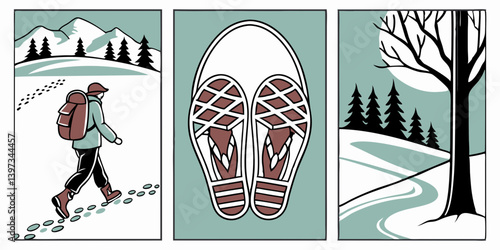 Winter Snowshoeing Hiking Snowy Mountain Landscape Graphic