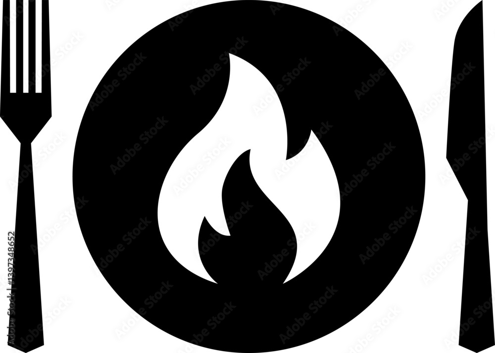 Vector spicy food icon, plate and cutlery with fire flat icon. Spicy food and culinary solid icon. Fiery cuisine, hot dishes. Symbol and sign illustration design flavor silhouette symbol Vector spicy food icon, plate and cutlery with fire flat icon. Spicy food and culinary solid icon. Fiery cuisine, hot dishes. Symbol and sign illustration design flavor silhouette symbol