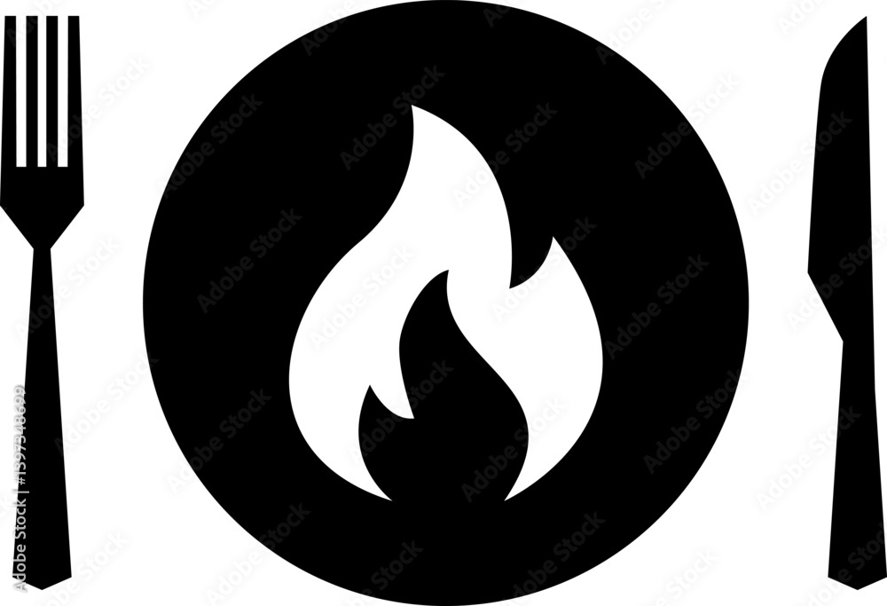 Vector spicy food icon, plate and cutlery with fire flat icon. Spicy food and culinary solid icon. Fiery cuisine, hot dishes. Symbol and sign illustration design flavor silhouette symbol Vector spicy food icon, plate and cutlery with fire flat icon. Spicy food and culinary solid icon. Fiery cuisine, hot dishes. Symbol and sign illustration design flavor silhouette symbol