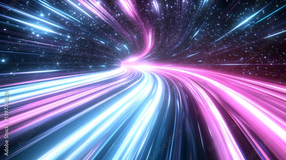 A glowing tunnel through a cosmic space full of stardust A glowing tunnel through a cosmic space full of stardust