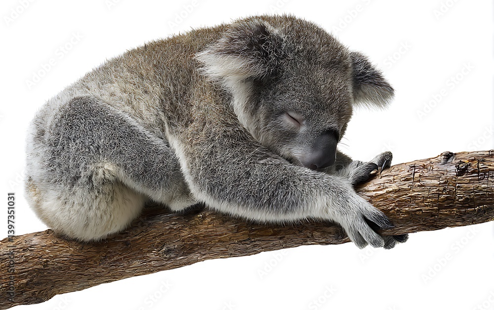 Naklejka premium Sleeping Koala Relaxing on Branch Adorable Wildlife Image