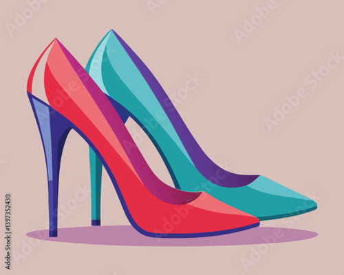 Red and Blue High Heels Fashion Illustration