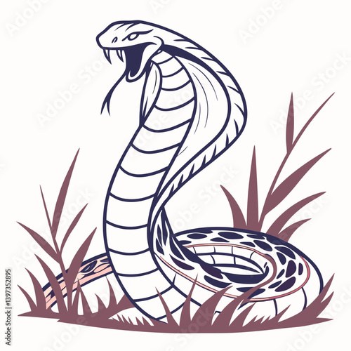 Cobra Snake Vector Illustration Hooded Fangs Grass