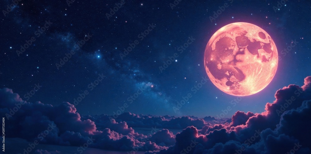 Cosmic background of twinkling stars and a bright full moon, stars, space, atmosphere Cosmic background of twinkling stars and a bright full moon, stars, space, atmosphere