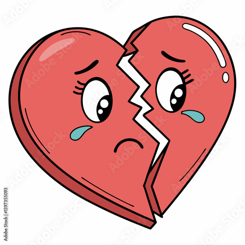 Red Cartoon Broken Heart Crying Tears - Heartbreak Illustration