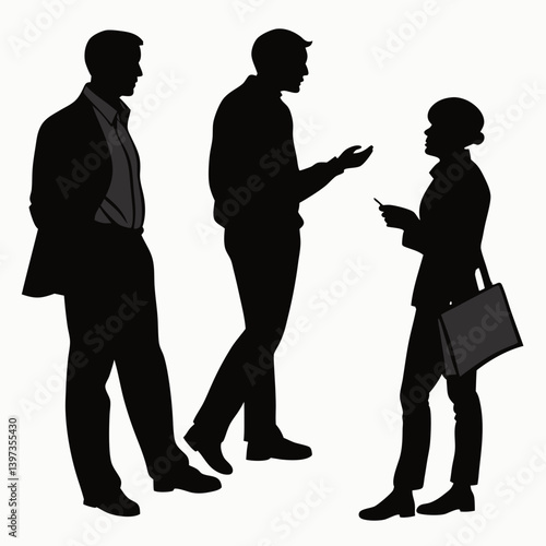 Business Professionals Silhouette Conversation Black and White Image