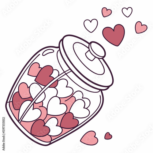Cartoon Jar of Hearts - Pink and White Hearts - Valentine's Day Illustration