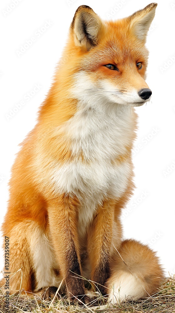 Fototapeta premium Sitting Fox Isolated Red Fur Wild Animal