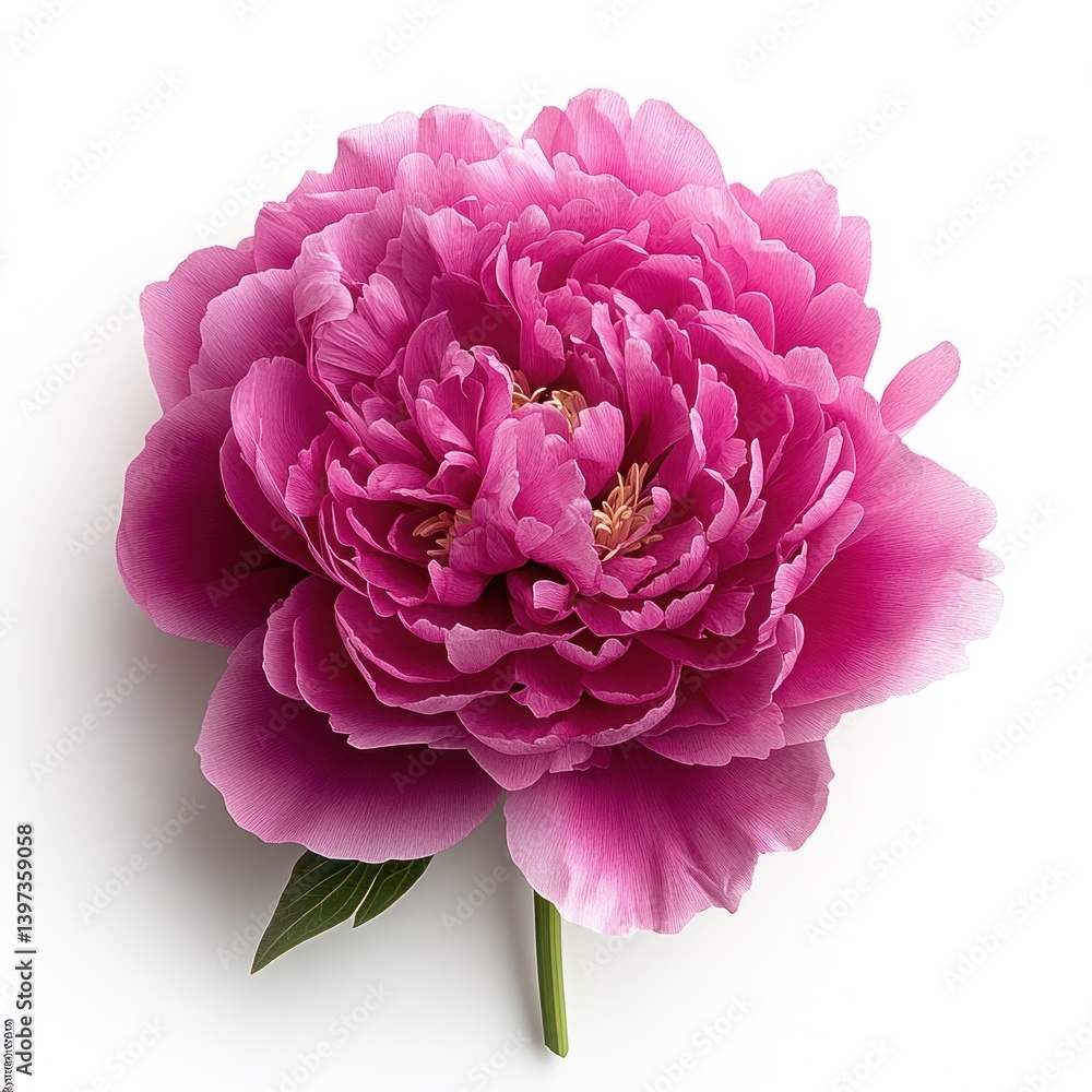 Elegant Pink Peony Flower on White Background with Lush Petals and Delicate Green Leaves Ideal for Floral Arrangements and Nature Themes Elegant Pink Peony Flower on White Background with Lush Petals and Delicate Green Leaves Ideal for Floral Arrangements and Nature Themes