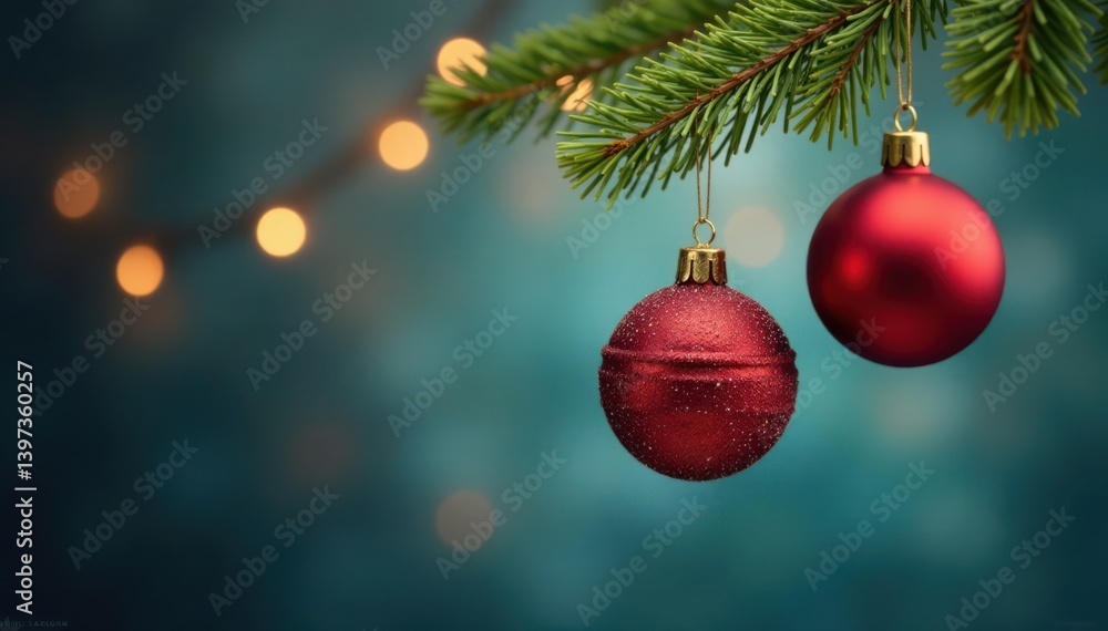 Fototapeta premium Colorful Christmas ornaments hanging from a branch , outdoor, tree