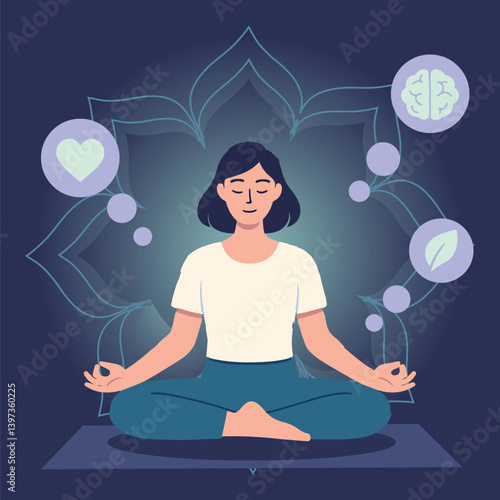 Yoga and mental wellness woman meditating in lotus pose.