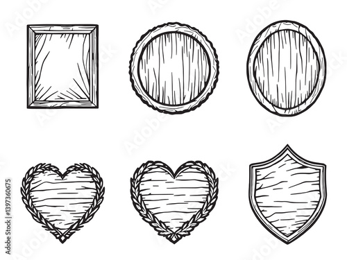 Wooden plaque black line art on white background