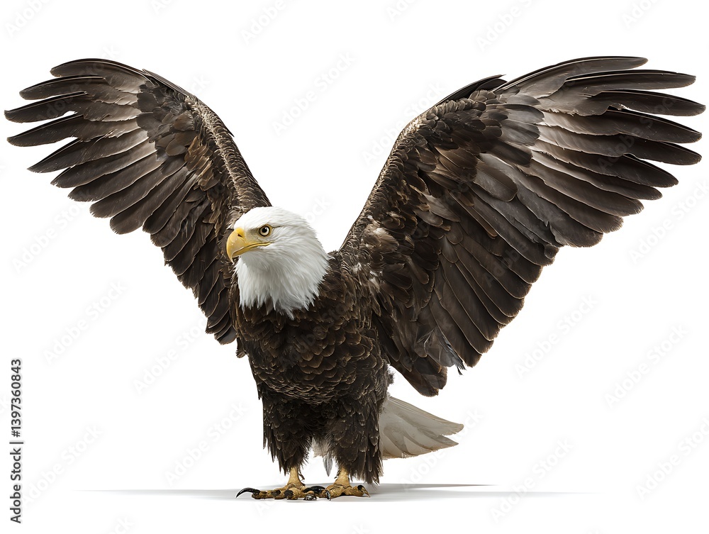 Obraz premium Bald Eagle Spreading Wings on White Background