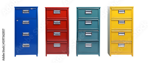 Pack of Filing Cabinet Set Against Transparent Background for Office Design or Productivity Projects photo