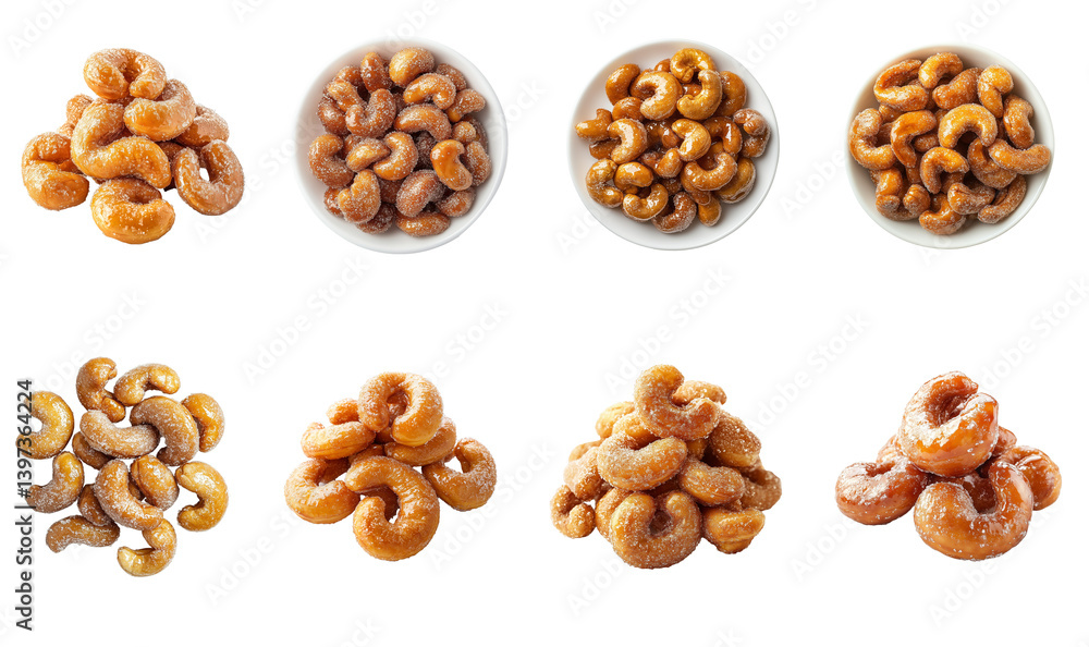 Caramelized Cashews with Sugar Crystals set isolated on transparent or white background
Caramelized Cashews with Sugar Crystals set isolated on transparent or white background